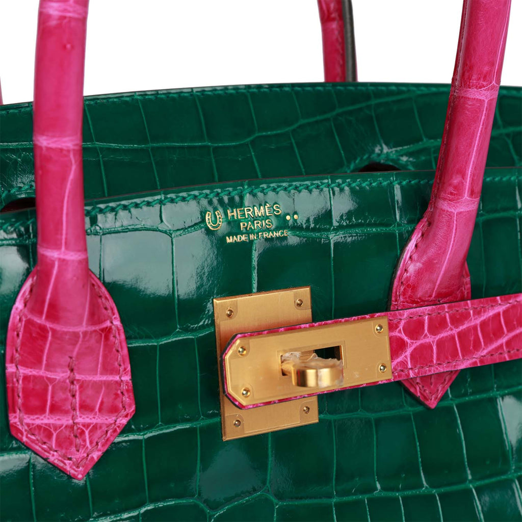 Hermes HSS Birkin 30 Emerald and Rose Scheherazade Shiny Crocodile –  Madison Avenue Couture