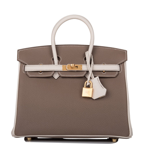 Hermes Special Order (HSS) Birkin 25 Etoupe and Craie Togo Brushed Gold Hardware