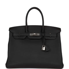 Hermes Birkin 35 Bag Black Box Palladium Guilloche Hardware – Mightychic