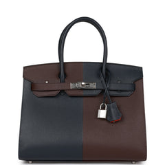 Pre-owned Hermes Casaque Birkin Sellier 30 Rouge Sellier and Bleu Indigo Epsom Palladium Hardware