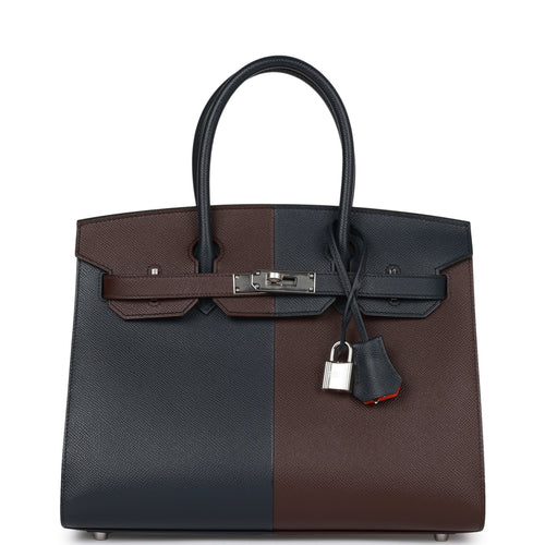 Pre-owned Hermes Casaque Birkin Sellier 30 Rouge Sellier and Bleu Indigo Epsom Palladium Hardware