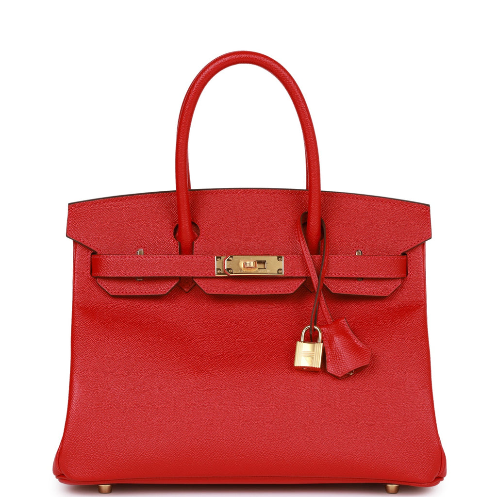HERMES Birkin 30 Handbag Rouge Casaque Epsom Leather