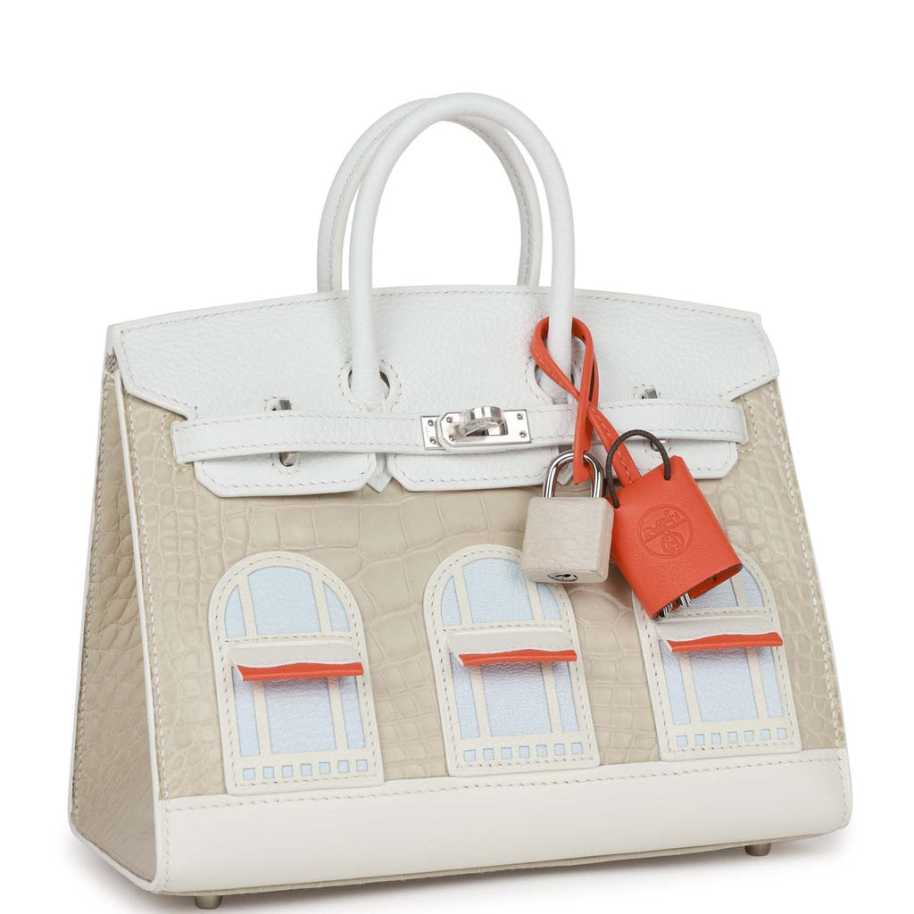HERMÈS Limited Edition Birkin Faubourg 20 Snowy handbag in Beton Alligator,  White Clemence and Blue Brume Chevre leather with Palladium hardware-Ginza  Xiaoma – Authentic Hermès Boutique