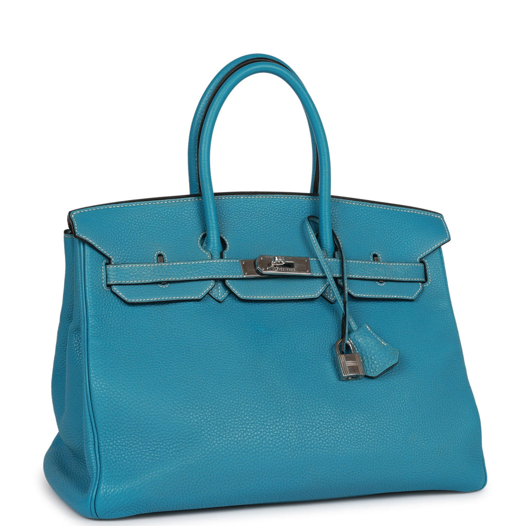 Hermes Birkin bag 35 Blue Jean Togo leather/Toile H Silver