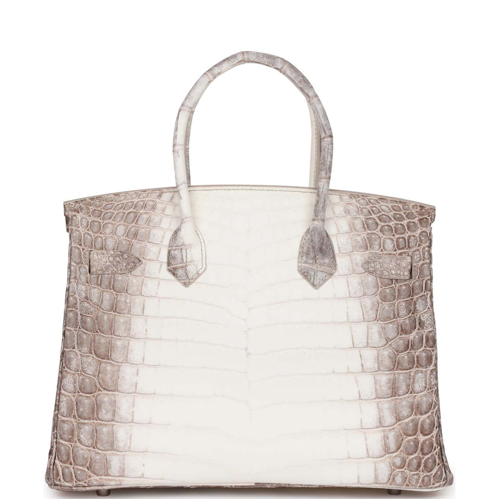 Crocodile Embossed Leather Inspired Trendy Platinum Bag Medium-30 cm / Himalaya White