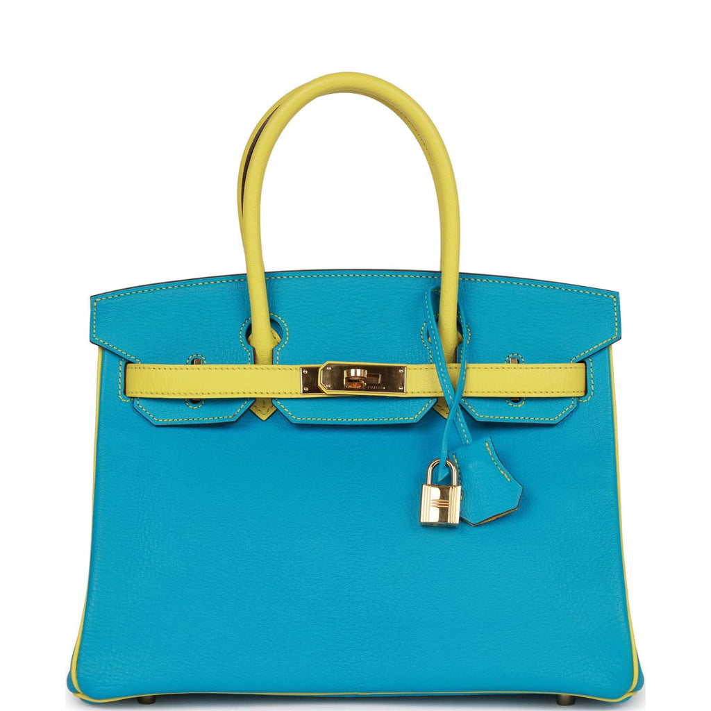 Pre-owned Hermes Special Order (HSS) Birkin 30 Bleu Turquoise and Lime –  Madison Avenue Couture