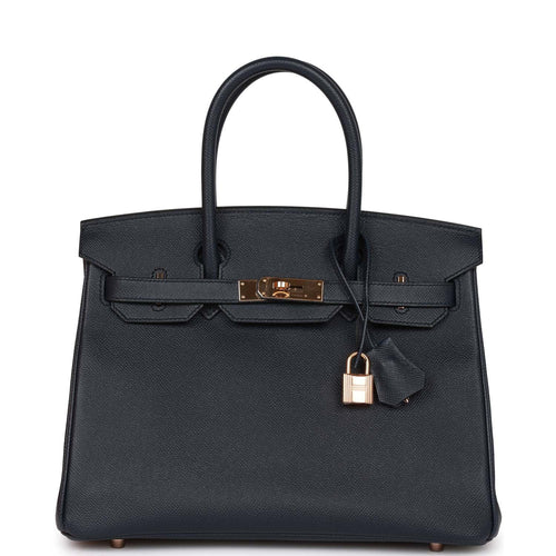 Pre-owned Hermes Birkin 30 Bleu Indigo Epsom Rose Gold Hardware