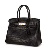 Hermes Birkin 30 Black Matte Alligator Gold Hardware