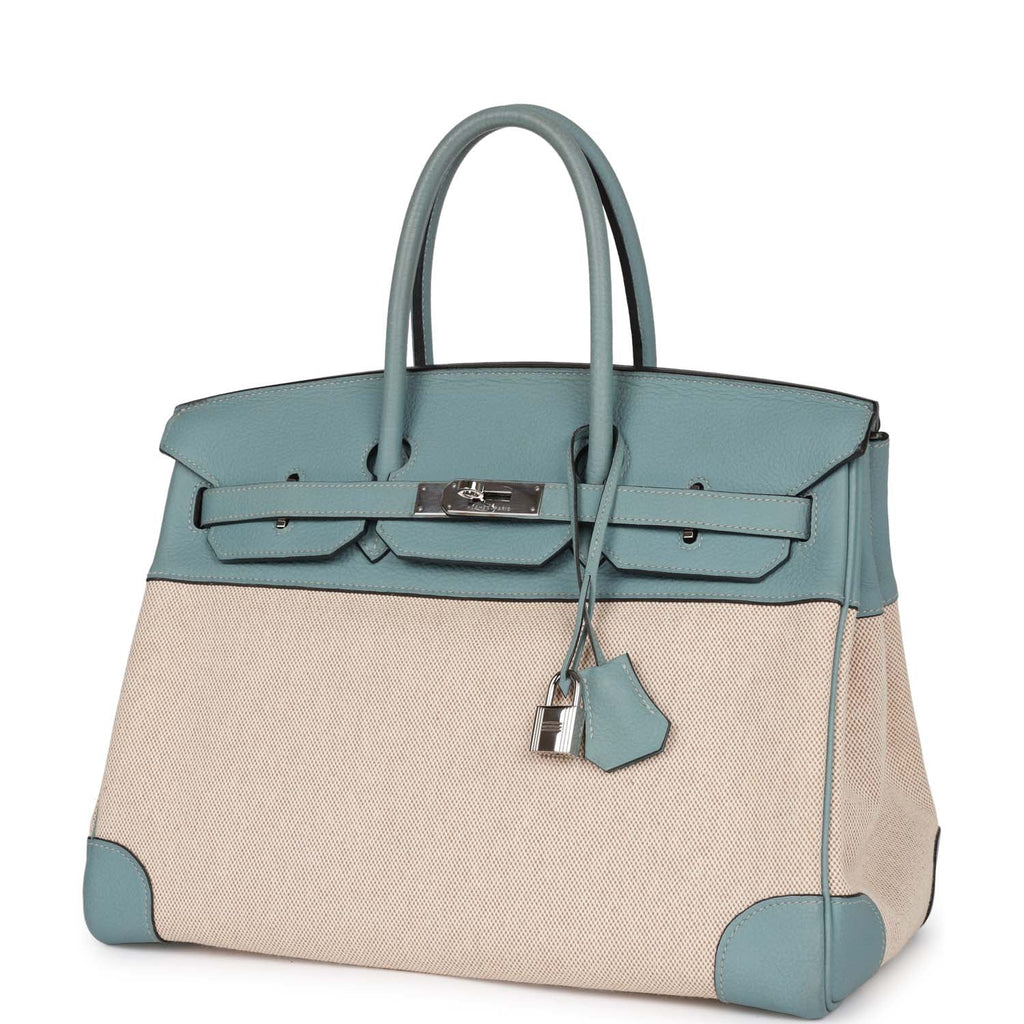 Pre-owned Hermes Birkin 35 Toile H and Ciel Clemence Palladium Hardwar –  Madison Avenue Couture