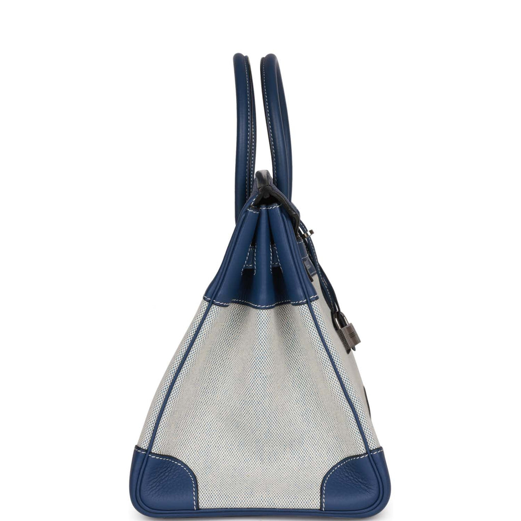 Hermes Birkin 35 Bleu Jean Blue Clemence Leather Silver Metal Top Handle  Bag For Sale at 1stDibs