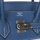 Pre-Owned Hermes Birkin 35 Bleu Brighton Clemence and Toile H Ruthenium Hardware