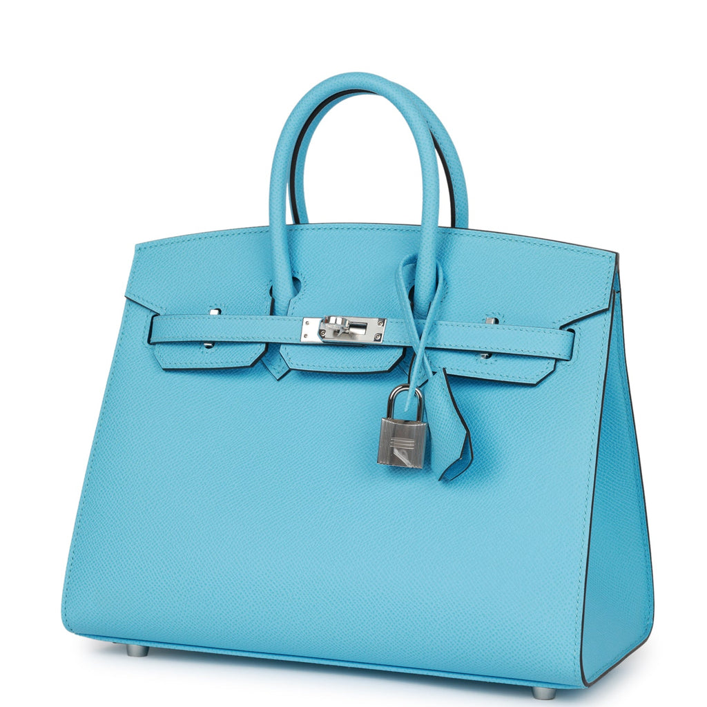 Hermes Kelly Sellier 25 Bag Blue Celeste Palladium Epsom Leather at 1stDibs
