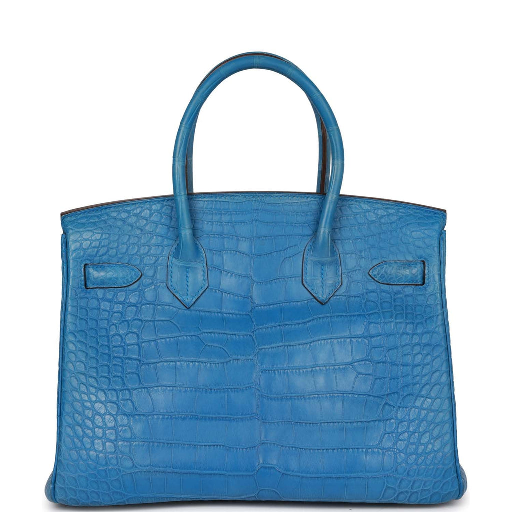 HERMES Clemence Leather Birkin 30 Handle Bag Bleu Paradis Light