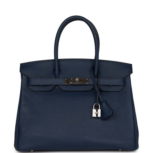 Pre-owned Hermes Birkin 30 Bleu Saphir Verso Togo Palladium Hardware