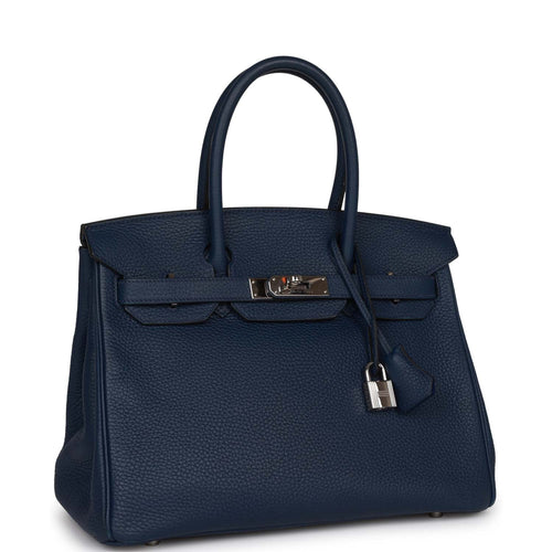 Pre-owned Hermes Birkin 30 Bleu Saphir Verso Togo Palladium Hardware