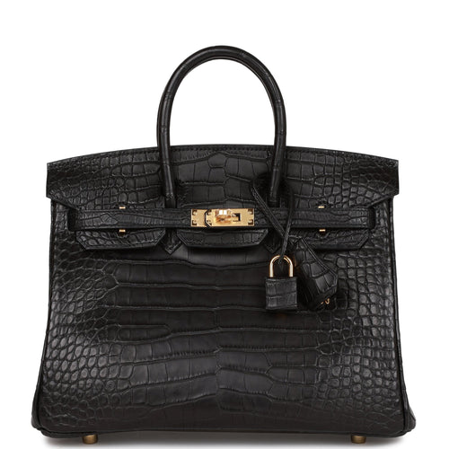 Hermes Birkin 25 Black Matte Alligator Gold Hardware