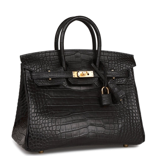 Hermes Birkin 25 Black Matte Alligator Gold Hardware