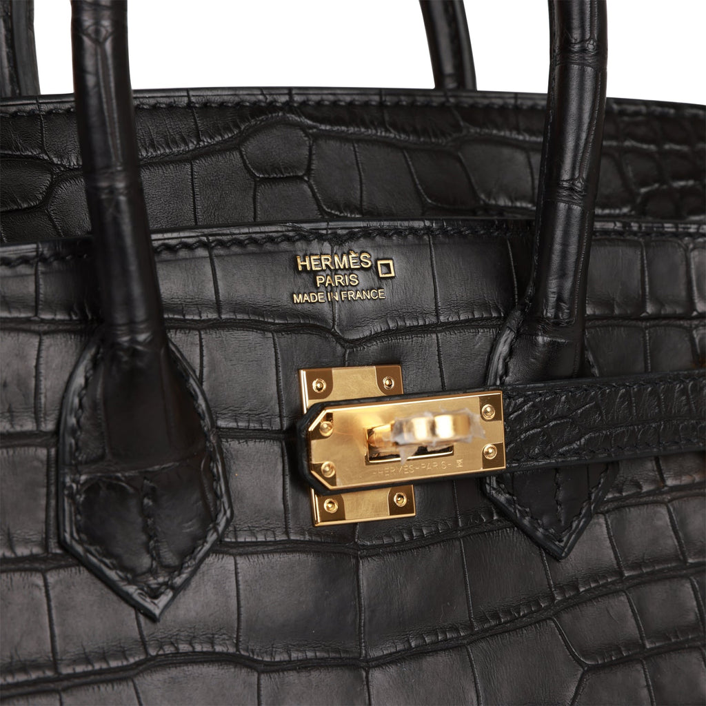 Hermes Birkin 25 Bag Black Matte Alligator Gold Hardware