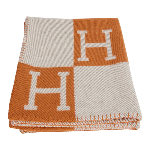 Hermes "Classic Avalon" Ecru and Orange H Blanket