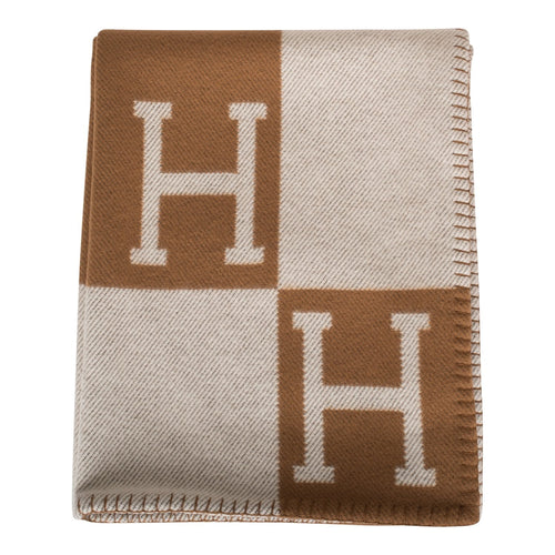 Hermes "Classic Avalon" Ecru and Camel Blanket