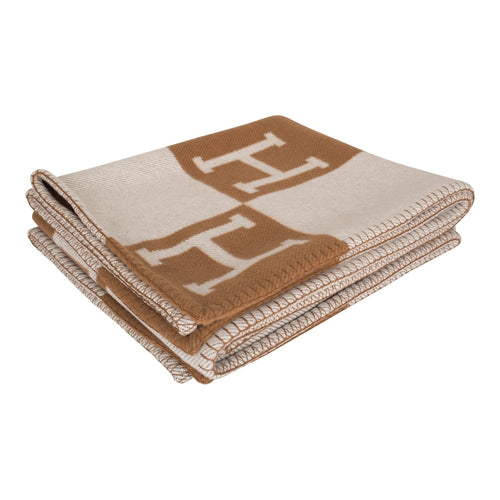 Hermes "Classic Avalon" Ecru and Camel Blanket