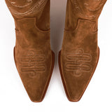Hermes Brown Suede Calfskin "Folk 35" Cowboy Boots 36.5