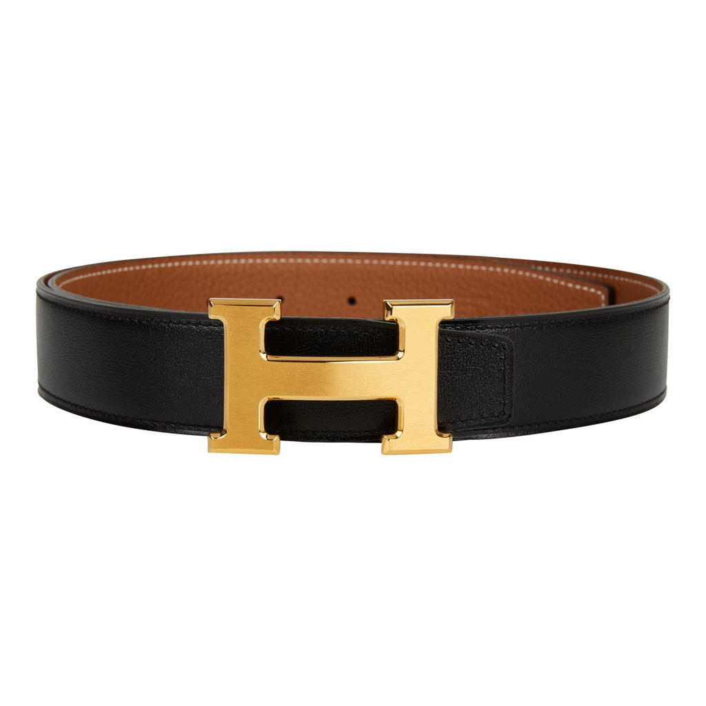Hermes 32mm Reversible Black/Gold Constance H Belt 80cm Brushed Gold Buckle Black/Gold Madison Avenue Couture