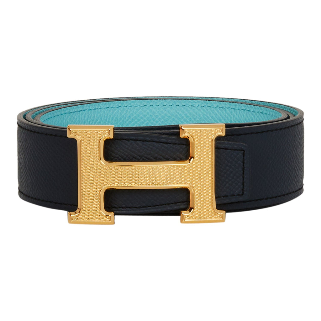 Reversible Belt Man or Woman Luxury in Leather Turquoise & Blue | Delage