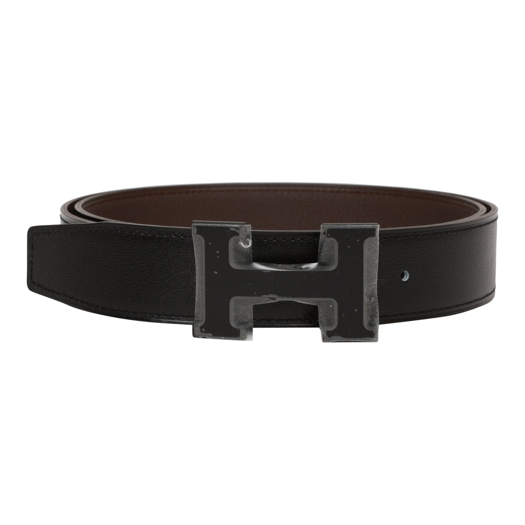 Hermes Belt 32MM Veau Togo Noir/Chocolat Buckle Guilloched NEW With Box at  1stDibs