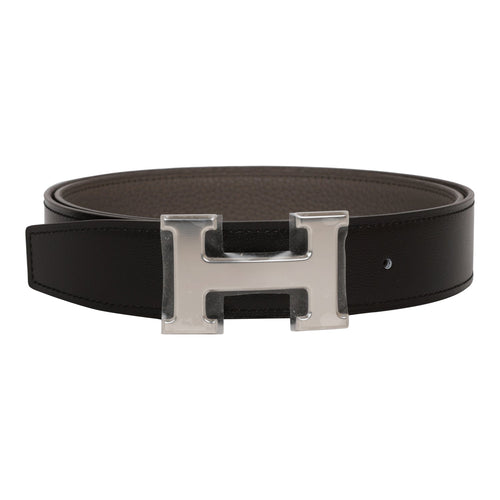 Hermes 32mm Reversible Black/Etain Constance H Belt 95cm Palladium Buckle NO RESERVE!