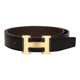 Hermes 32mm Reversible Black/Chocolate Constance H Belt 85cm Gold Buckle