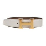 Hermes 32mm Reversible White/Etoupe Constance H Belt 90cm Gold Buckle