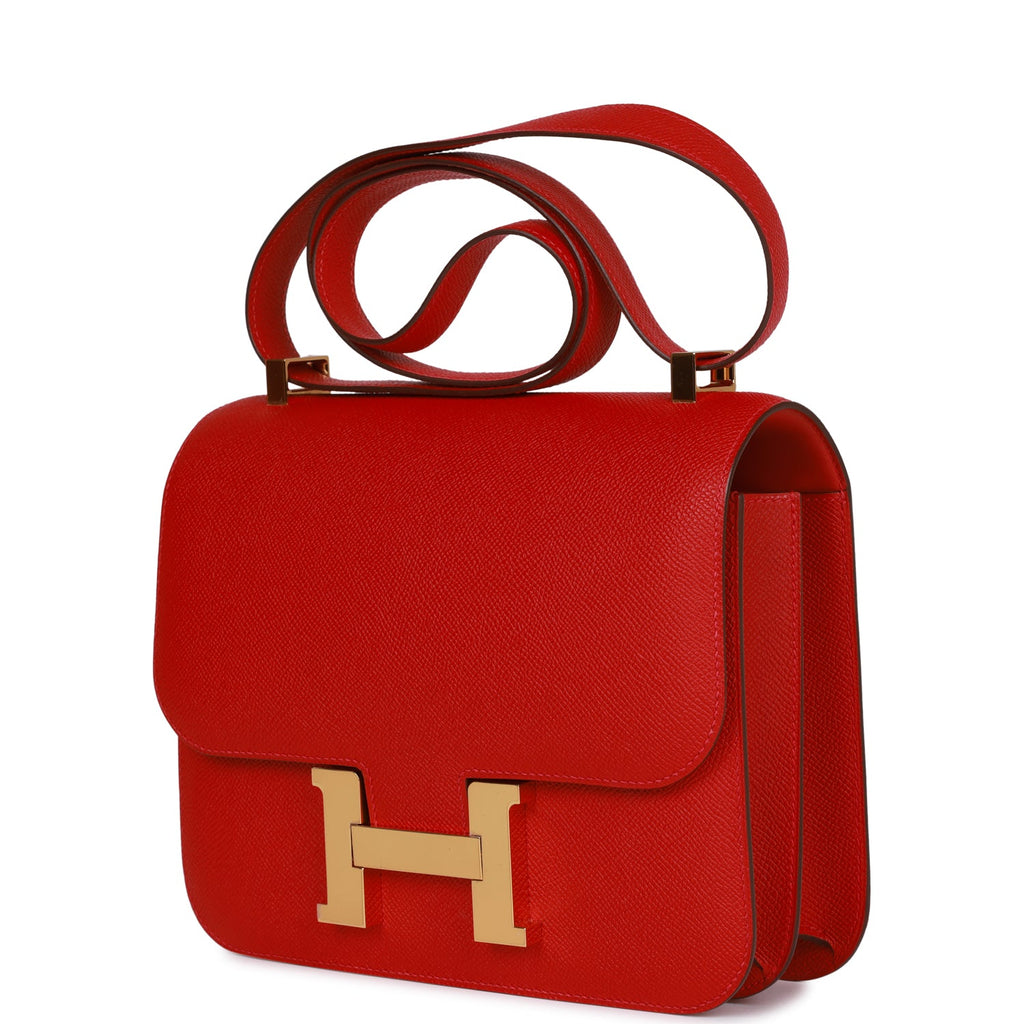 A ROUGE CASAQUE EPSOM LEATHER CONSTANCE 24 WITH GOLD HARDWARE