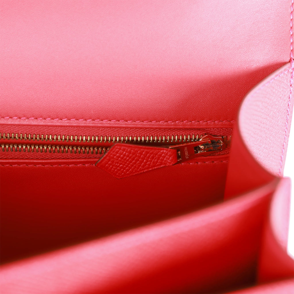 A ROUGE CASAQUE EPSOM LEATHER CONSTANCE 24 WITH GOLD HARDWARE