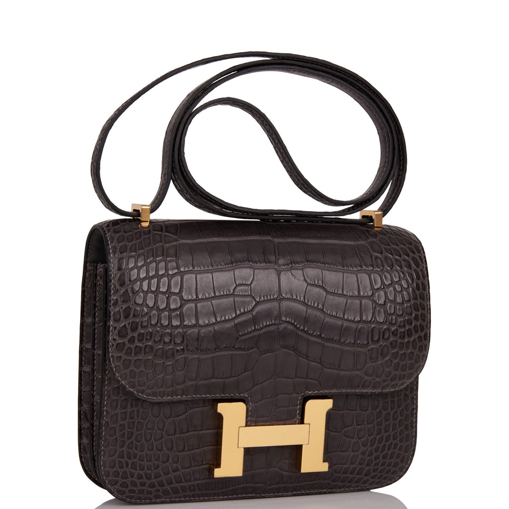 Hermes Constance 18 Graphite Matte Alligator Gold Hardware Grey Madison Avenue Couture