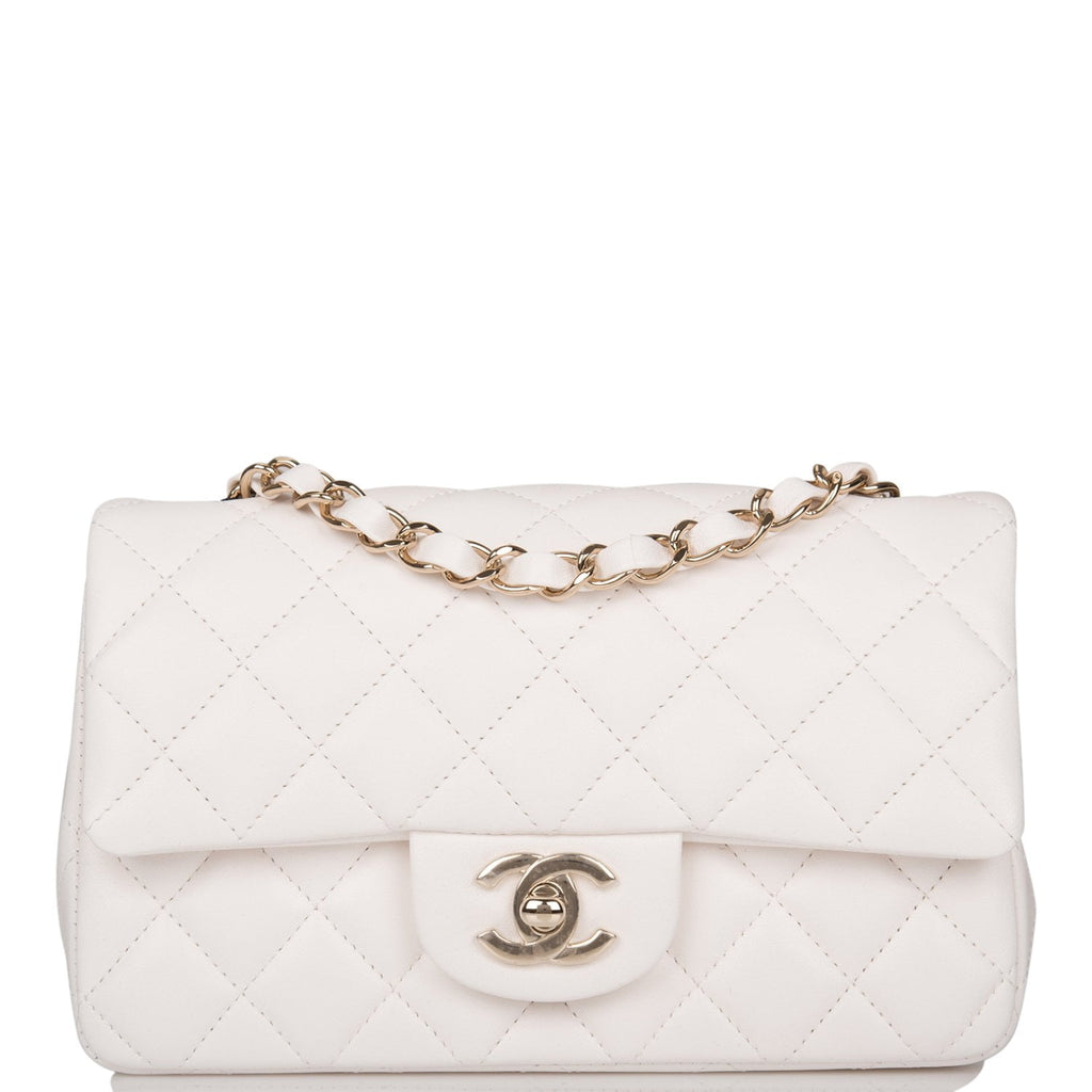 Mini flap bag with top handle Lambskin white  Fashion  CHANEL