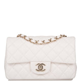 Chanel White Quilted Lambskin Rectangular Mini Classic Flap Bag Light Gold Hardware