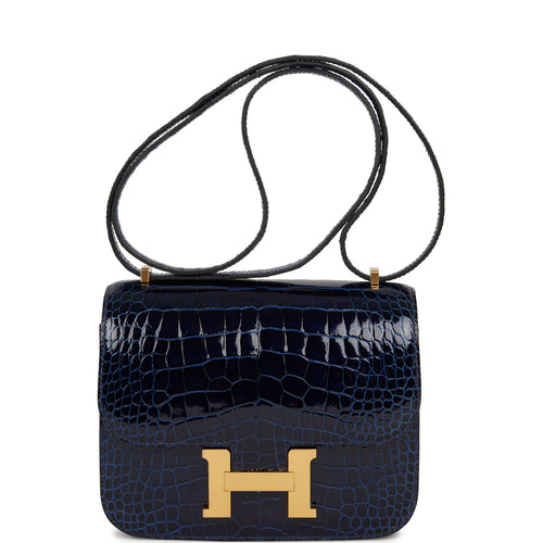 Hermes Constance 18 Bleu Saphir Shiny Alligator Gold Hardware
