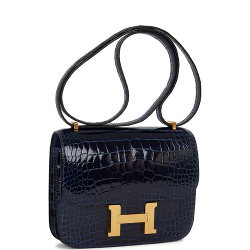 Hermes Constance 18 Bleu Saphir Shiny Alligator Gold Hardware