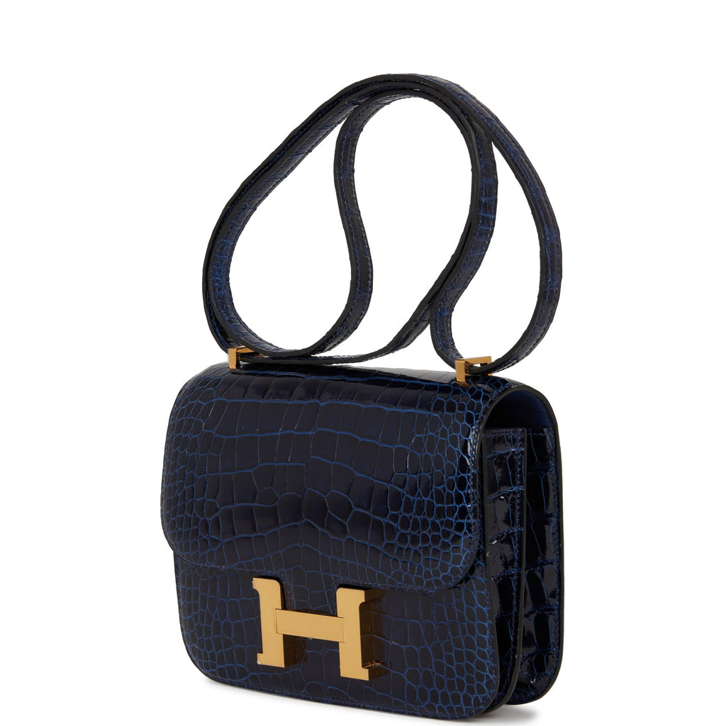 Hermès Constance Bleu Nuit Shiny Niloticus Crocodile 18 Gold Hardware, 2013, Blue Womens Handbag