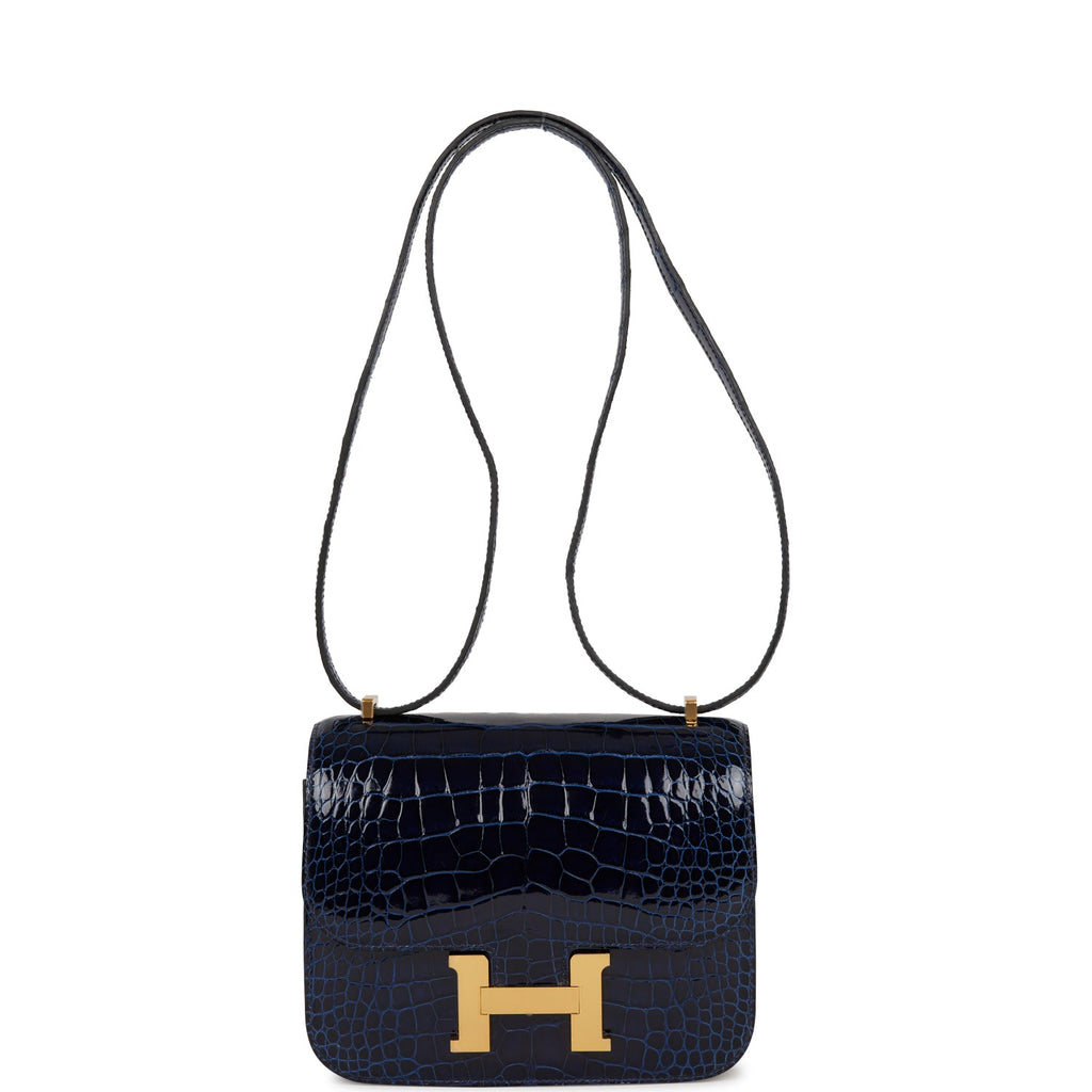 Hermes Constance 18 Tri-Color Alligator Blue Sapphire / Vert Rousseau /  Black Bag