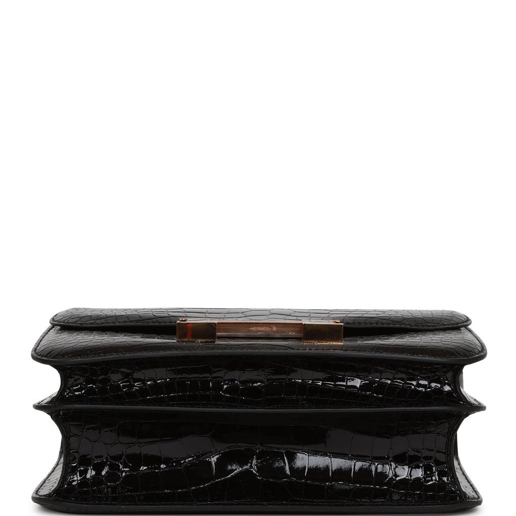 🖤 Hermès Constance Wallet To Go Shiny Black Enamel GHW Alligator