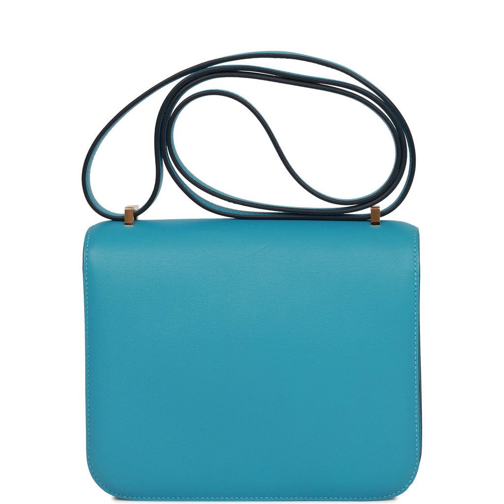 Hermes PHW Constance Mini Shoulder Bag Swift Leather Blue Bleu Du Nord