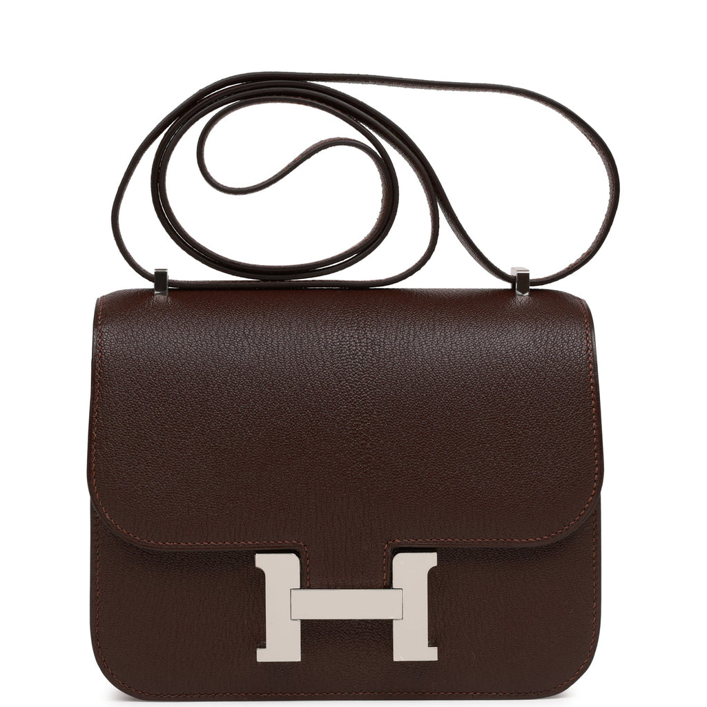 Hermes Brown Ostrich Leather Palladium Hardware Constance 18 Bag Hermes