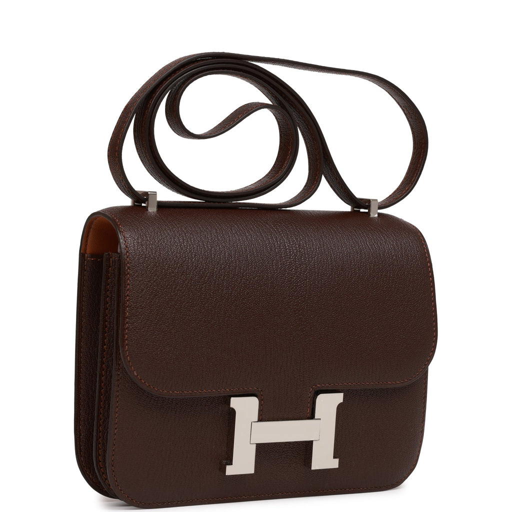 Hermes Brown Ostrich Leather Palladium Hardware Constance 18 Bag Hermes