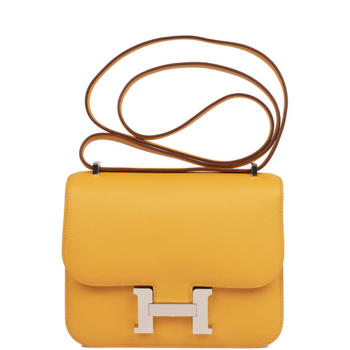 Hermes Constance 18 Jaune Ambre Verso Evercolor Palladium Hardware