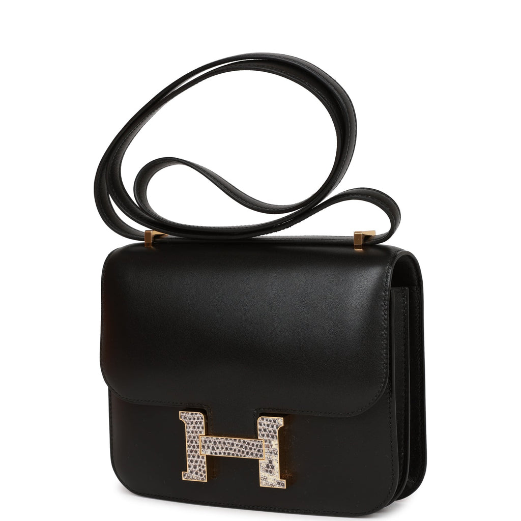 Hermes Mini Constance 18 ck89 Noir Tadelakt Bag Lizard H Buckle GHW