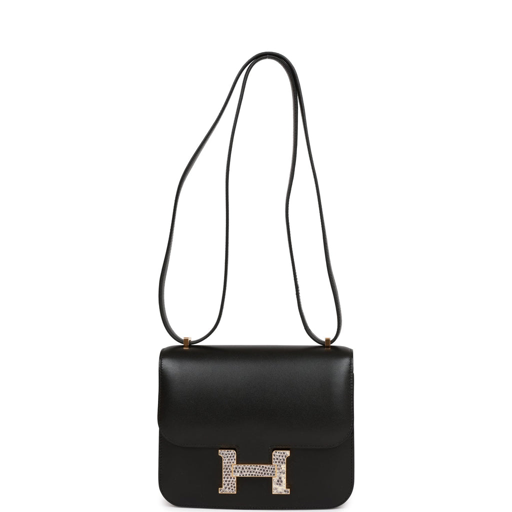 Hermes Constance Lzard Shiny Black Silver Hardware 18cm Full Handmade -  lushenticbags