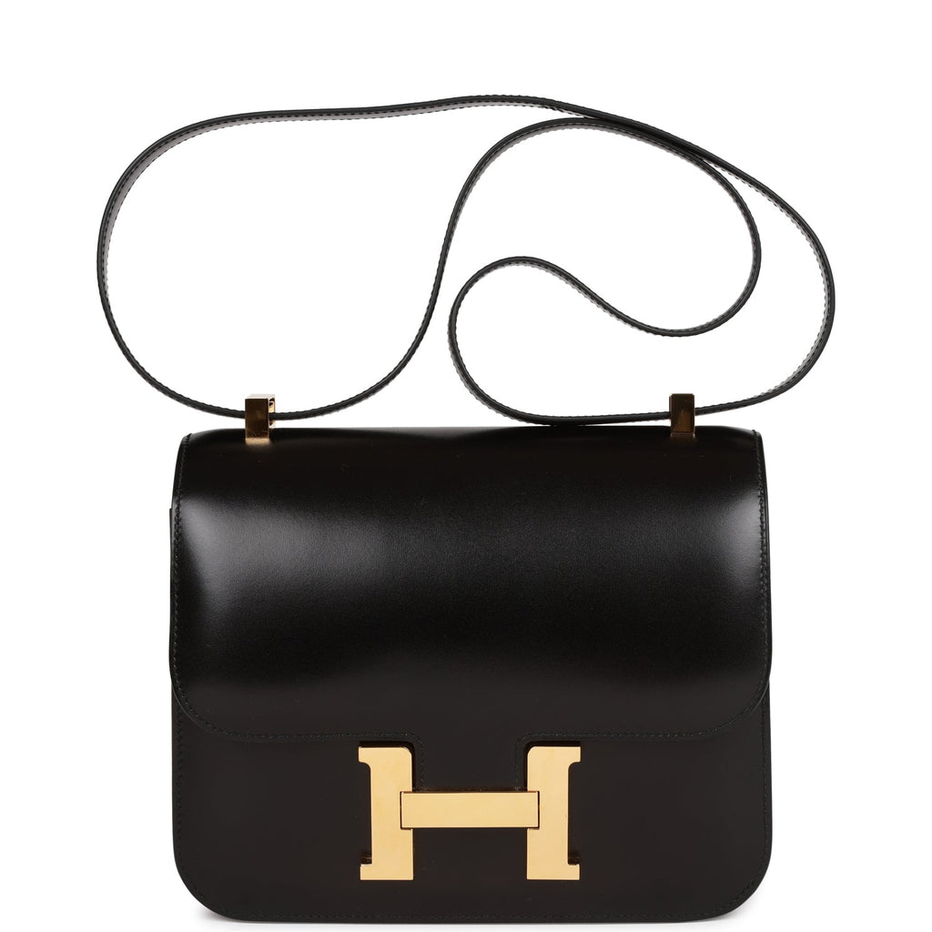 Hermes 24mm Navy Blue/Black Box Leather Gold Plated Constance H
