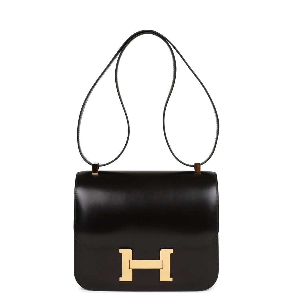 Hermes 24mm Navy Blue/Black Box Leather Gold Plated Constance H